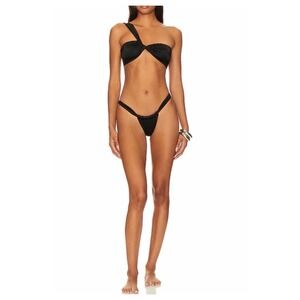 Unbranded Bikini Bottom 1XL Black New High Cut Ruched Back Side Ties Swimwear